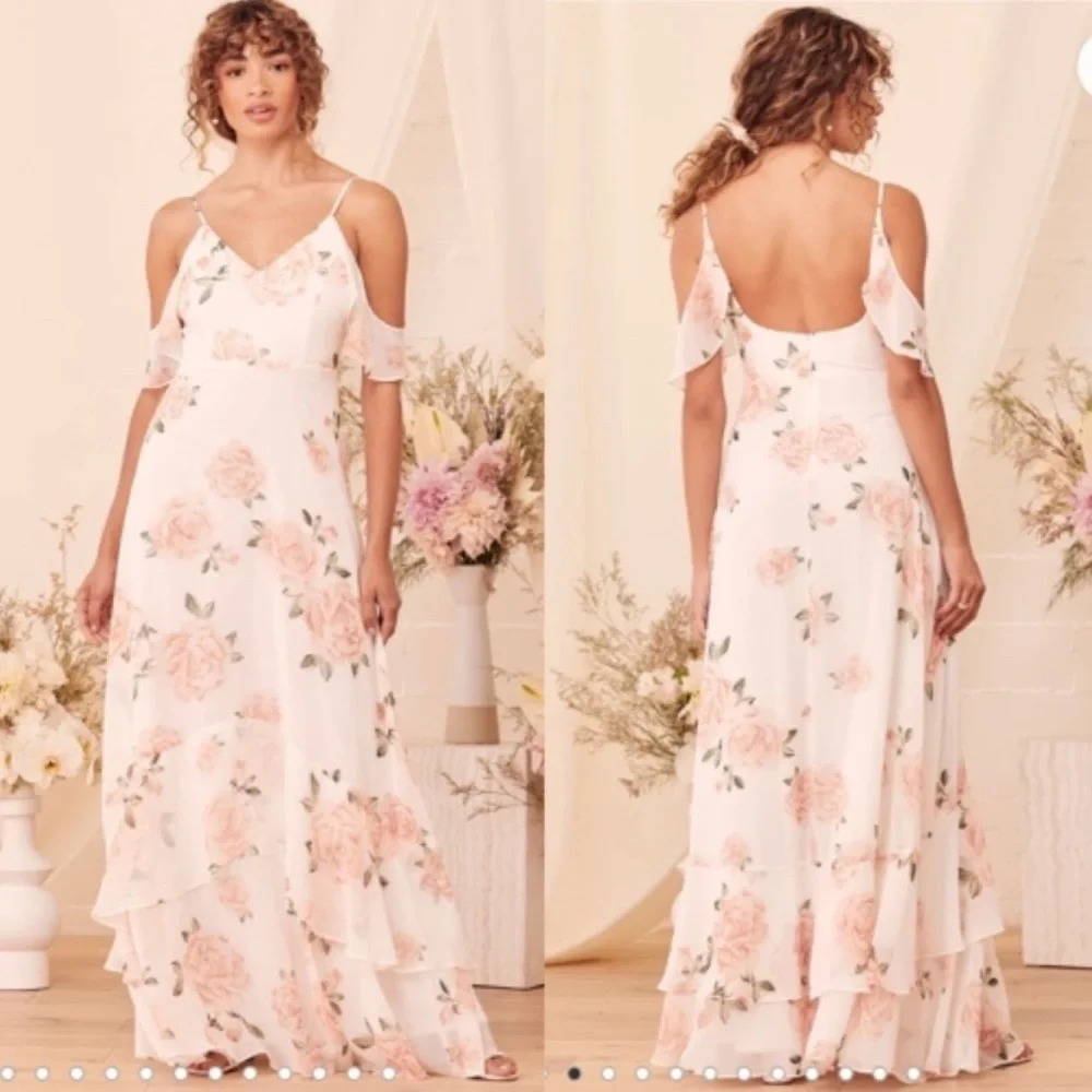 Lulu's Take You There Ivory Floral Print Maxi Dress size XS‎